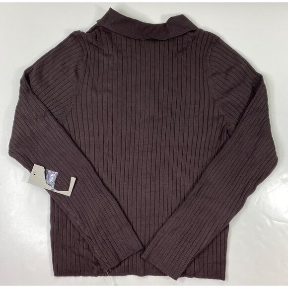 Worthington Womens Ribbed Button-Up Long Sleeve Brown Collared Sweater Size XXL - Picture 2 of 4